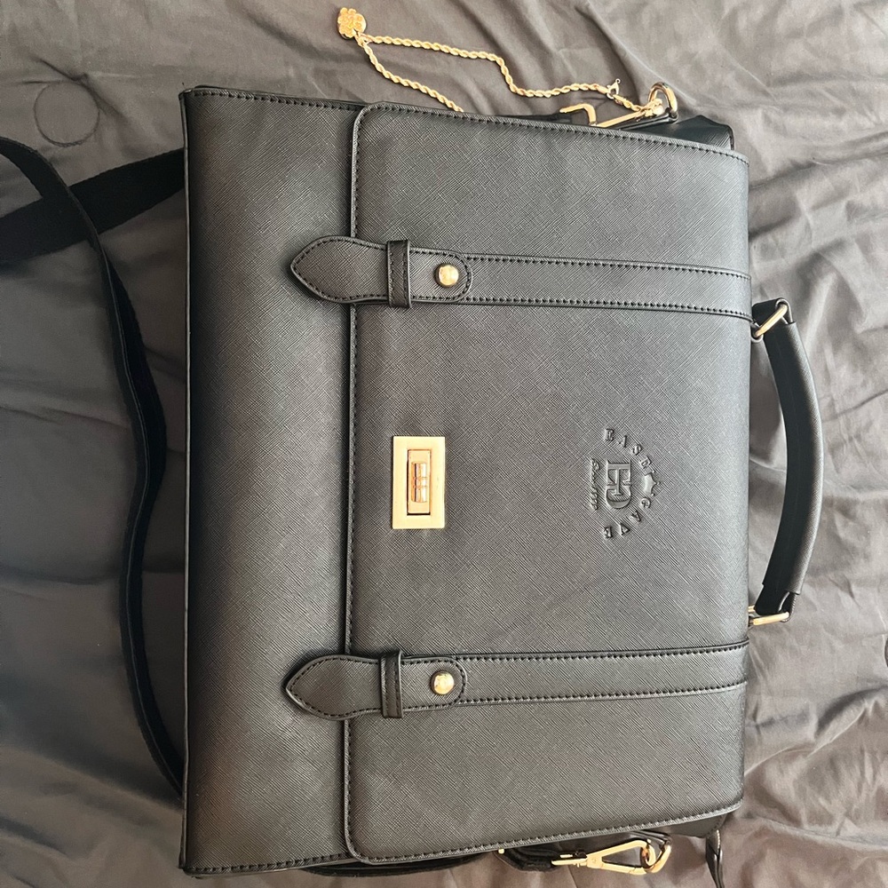 Black Leather Briefcase with Gold Accents